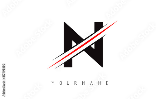 N Letter Logo Design with Creative Red Cut.