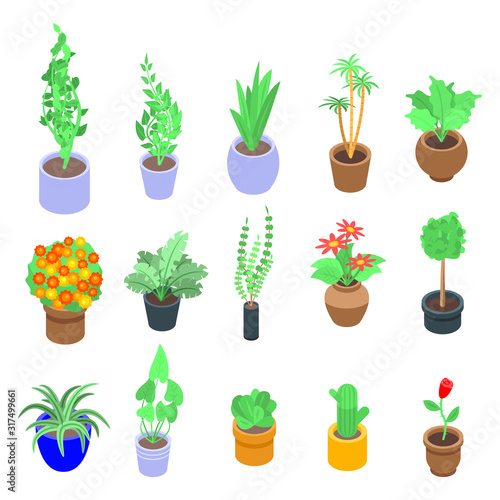 Houseplants icons set. Isometric set of houseplants vector icons for web design isolated on white background