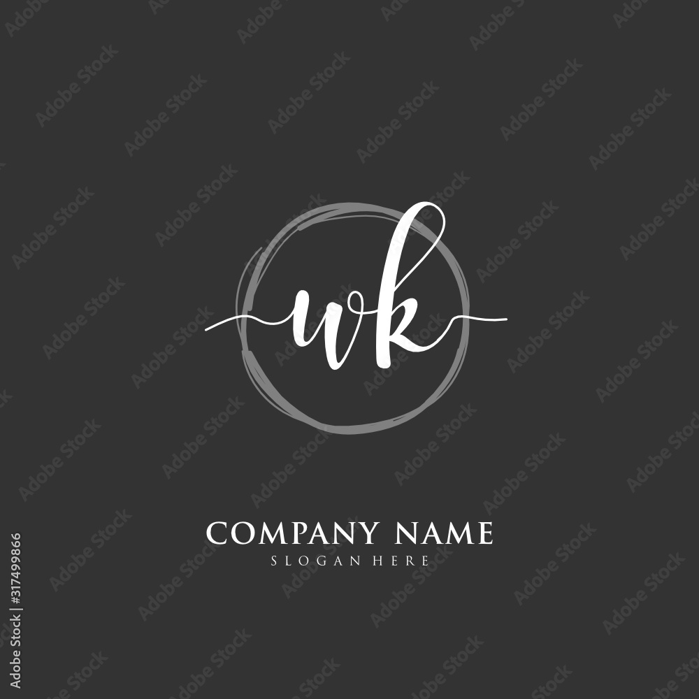 Handwritten initial letter W K WK for identity and logo. Vector logo template with handwriting and signature style. Handwritten initial letter W K WK for identity and logo. Vector logo template with handwriting and signature style.
