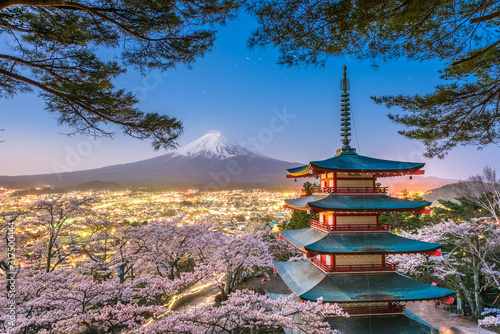 Fujiyoshida  Japan with Mt. Fuji and Chureito Pagoda