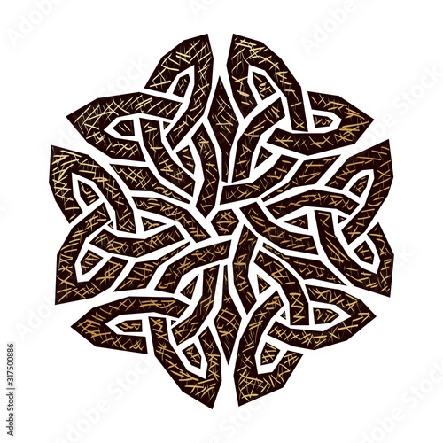 Sign with a celtic motifs and golden elements. Vector illustration isolated on a white background.