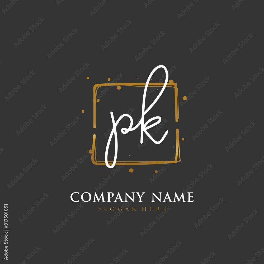 Handwritten initial letter P K PK for identity and logo. Vector logo template with handwriting and signature style. - obrazy, fototapety, plakaty 