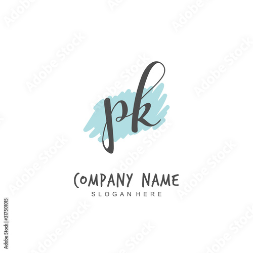 Handwritten initial letter P K PK for identity and logo. Vector logo template with handwriting and signature style. © D'Graphic Studio