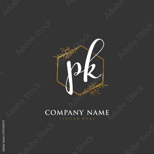 Handwritten initial letter P K PK for identity and logo. Vector logo template with handwriting and signature style.