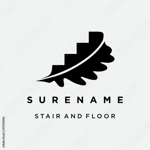 Stair oak leaf logo design vector icon illustration custom logo design vector