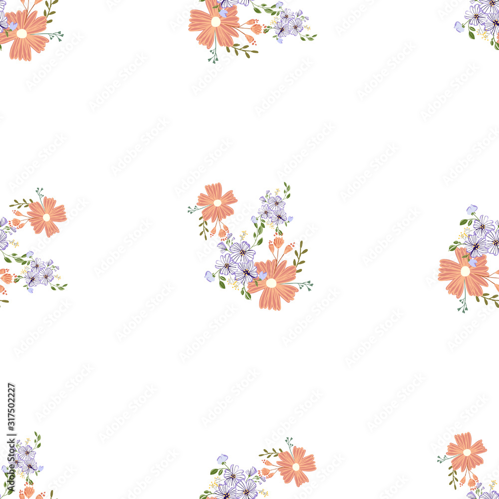 Fashionable cute pattern in nativel flowers. Floral seamless background for textiles, fabrics, covers, wallpapers, print, gift wrapping