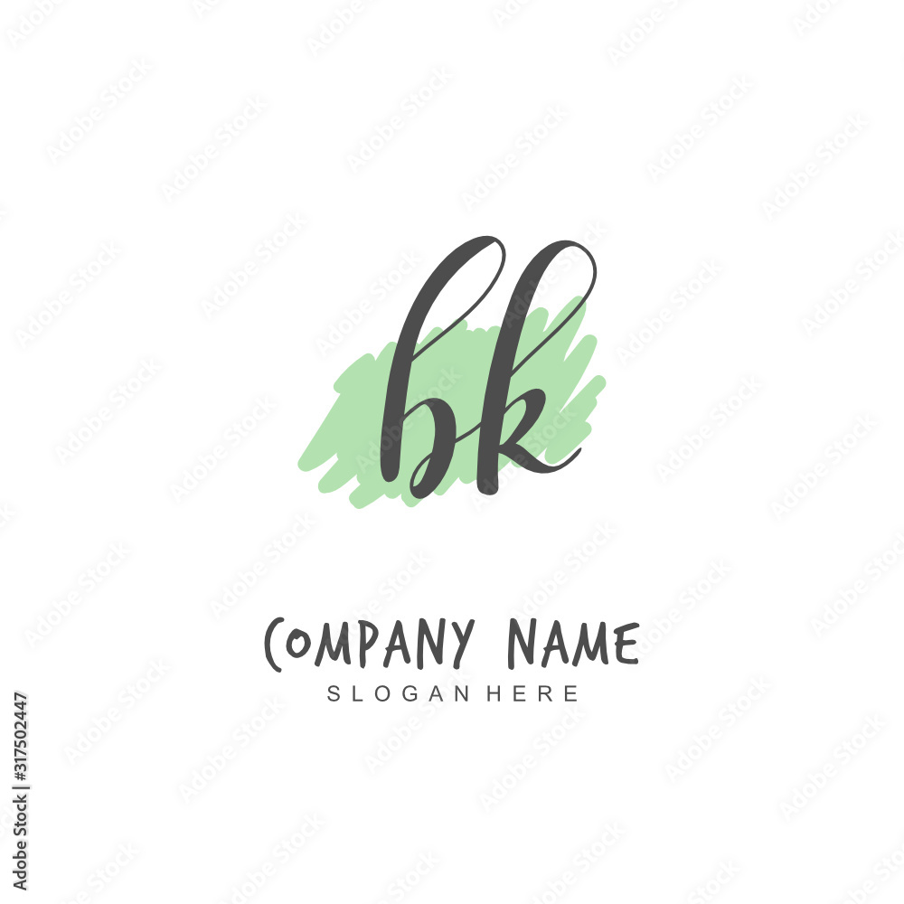 Handwritten initial letter B K BK for identity and logo. Vector logo template with handwriting and signature style. Handwritten initial letter B K BK for identity and logo. Vector logo template with handwriting and signature style.