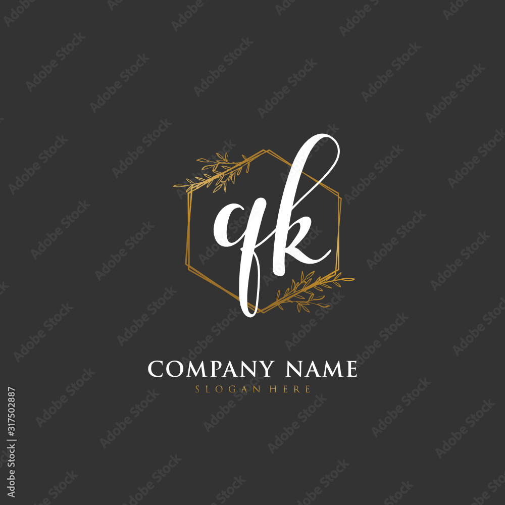 Handwritten initial letter Q K QK for identity and logo. Vector logo template with handwriting and signature style. Handwritten initial letter Q K QK for identity and logo. Vector logo template with handwriting and signature style.