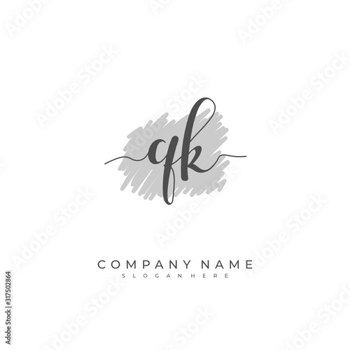 Handwritten initial letter Q K QK for identity and logo. Vector logo template with handwriting and signature style. photo