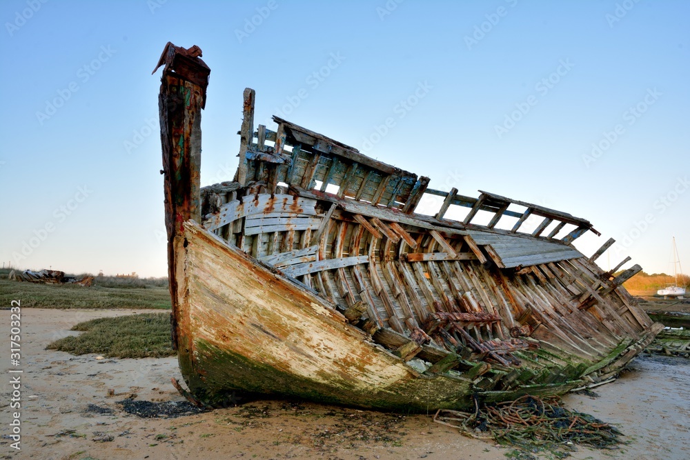 werck of fishing boat on the beach