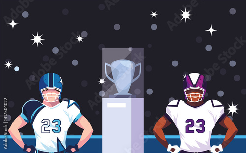 Super bowl players with helmet in front of grandstand vector design