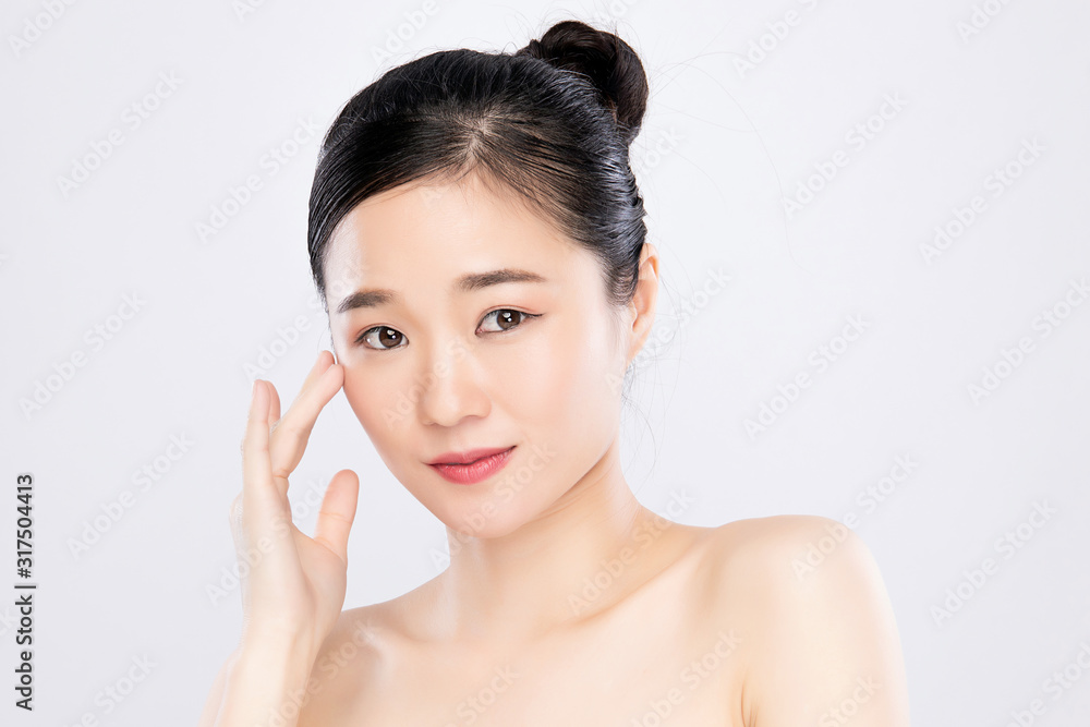 Portrait beautiful young asian woman clean fresh bare skin concept. Asian girl beauty face skincare and health wellness, Facial treatment, Perfect skin, Natural make up, on white background,two Portrait beautiful young asian woman clean fresh bare skin concept. Asian girl beauty face skincare and health wellness, Facial treatment, Perfect skin, Natural make up, on white background,two