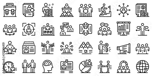 Recruiter icons set. Outline set of recruiter vector icons for web design isolated on white background