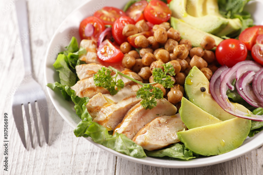 health food, buddhal bowl, vegetable salad with grilled chicken health food, buddhal bowl, vegetable salad with grilled chicken