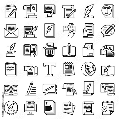 Copywriter icons set. Outline set of copywriter vector icons for web design isolated on white background