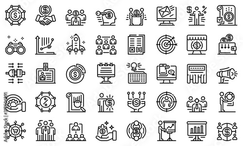Account manager icons set. Outline set of account manager vector icons for web design isolated on white background