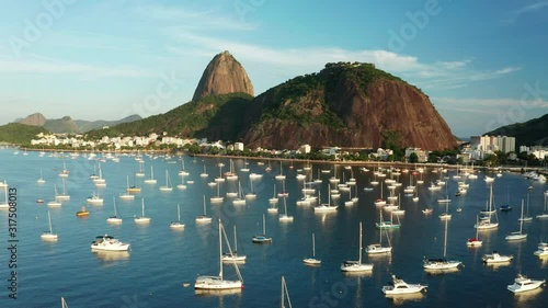 Aerial view of the Sugar Loaf at sunset. Rio de Janeiro