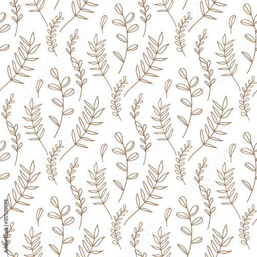  Exotic tropical hawaiian outline. Leaf plant botanical floral foliage. Engraved ink art. Seamless background pattern. Fabric wallpaper print texture.