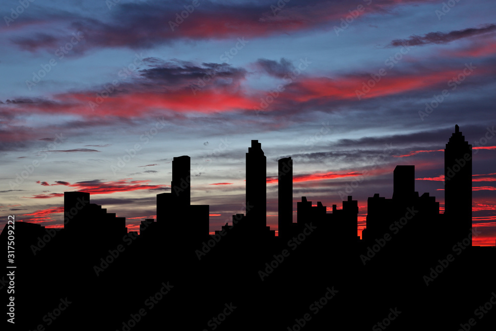 Atlanta skyline at sunset with beautiful sky illustration