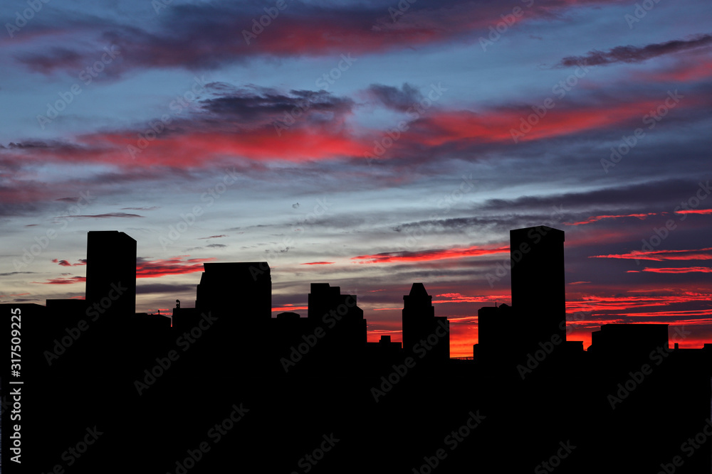 Baltimore skyline at sunset with beautiful sky illustration Baltimore skyline at sunset with beautiful sky illustration