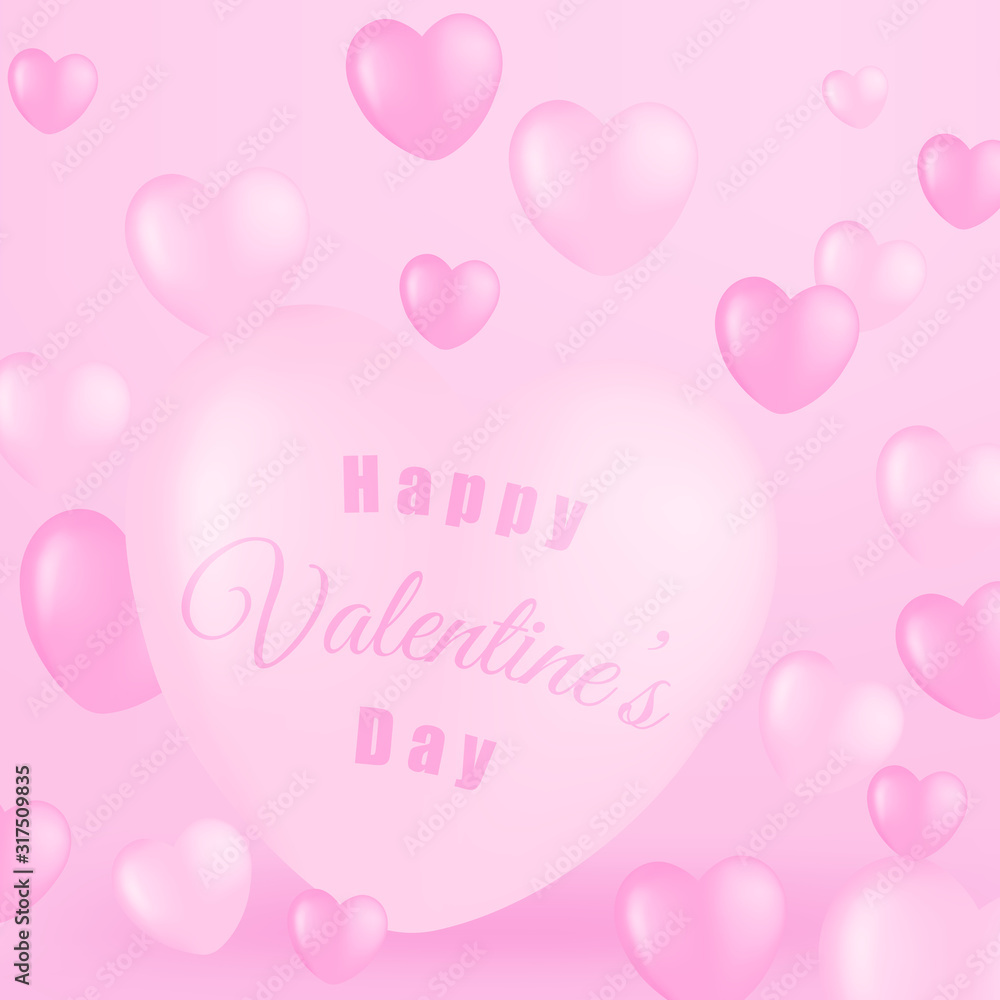 Valentines day pink hearts, contains text