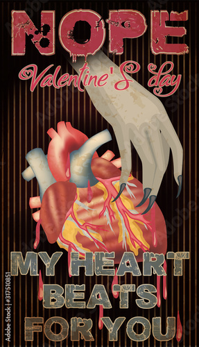 Anti Valentines day, nope valentine, My heart beats for you. vector illustration	