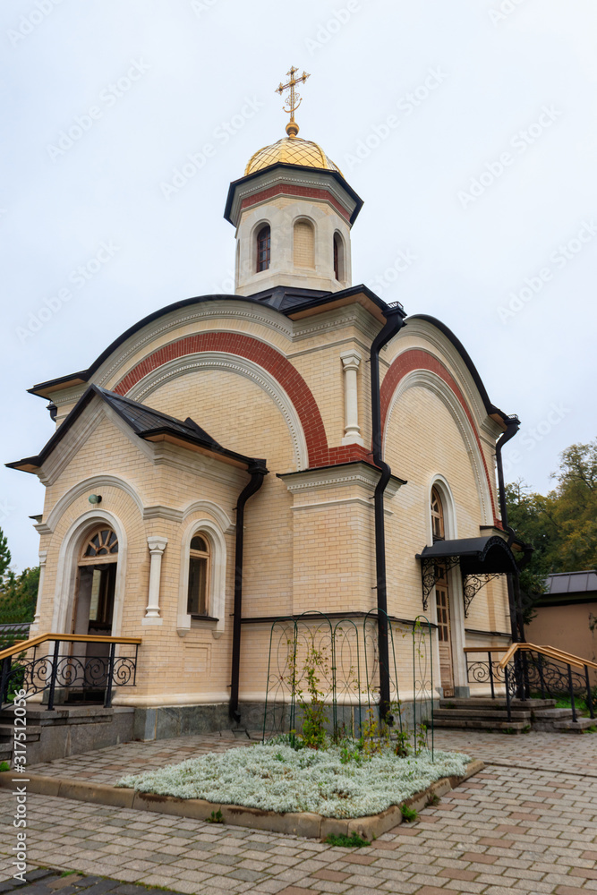 Chapel of the three killed monks in Optina Monastery. Optina Pustyn (literally Opta's hermitage) is an Eastern Orthodox monastery near Kozelsk in Russia