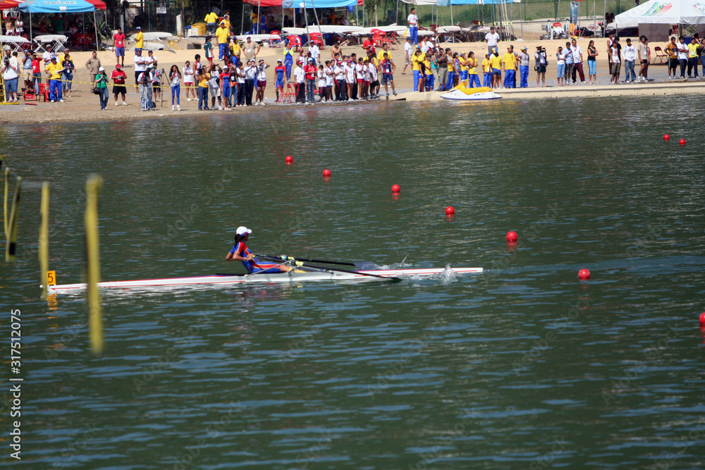 Water sports rowing people viewing competition