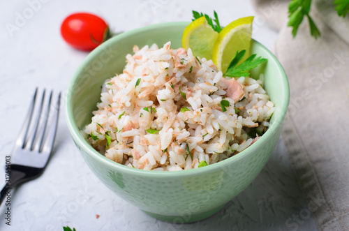 Rice with Tuna, Delicious Salad or Appetizer in a Bowl