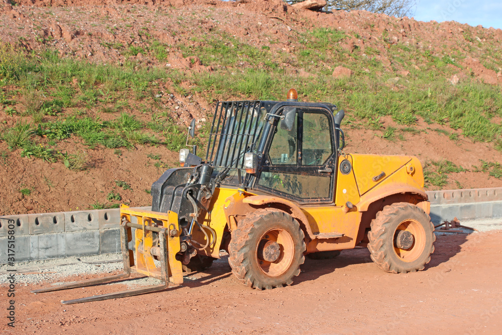 Forklift truck on a road construction site