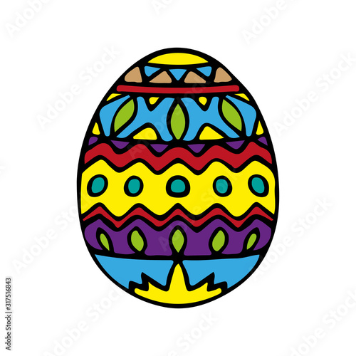 Painted bright easter egg. Vertical view. Vector hand drawing. Isolated object on a white background. Isolate.
