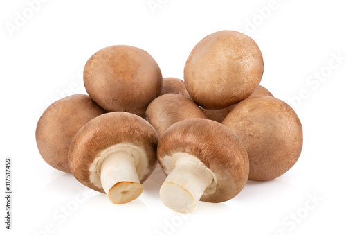 Fresh champignon mushrooms isolated on white background