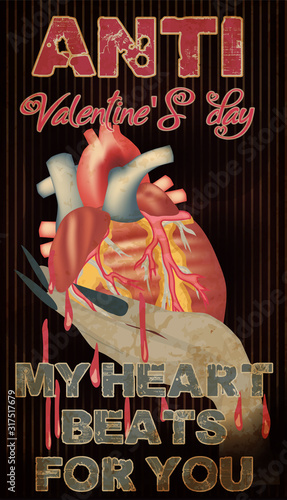 Anti Valentines day card, My heart beats for you. vector illustration