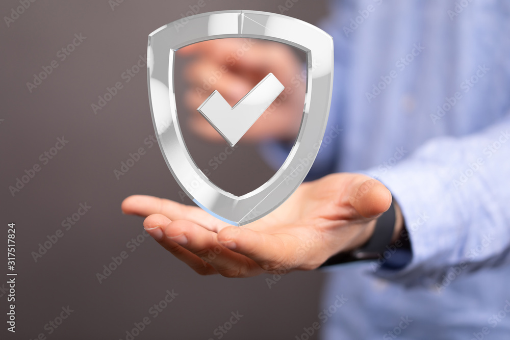 shield protection concept holding in hand digital shield protection concept holding in hand digital