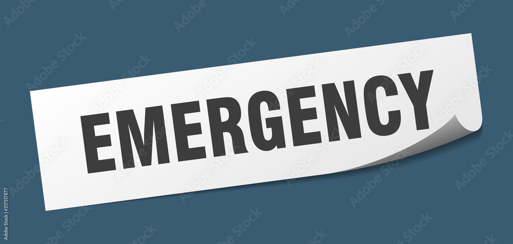 emergency sticker. emergency square sign. emergency. peeler