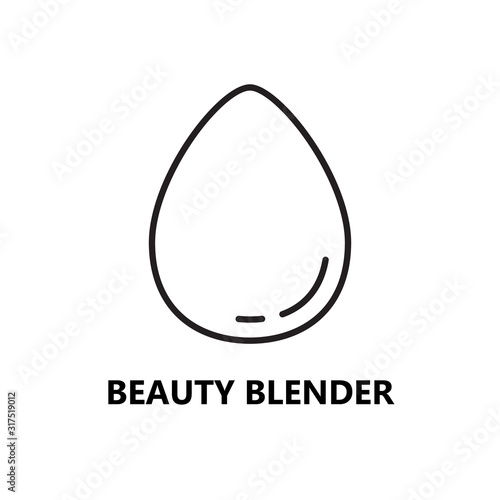 Beauty blender icon. Linear logo of makeup sponge. Black simple illustration. Contour isolated vector image on white background. Teardrop shaped female brush for foundation and face cleaning