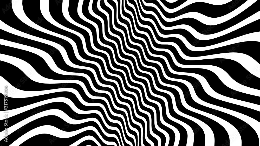 Vector - Black and white curved wave lines background.Optical illusion.