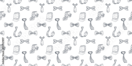 Bow ties and neckties hand drawn color seamless pattern