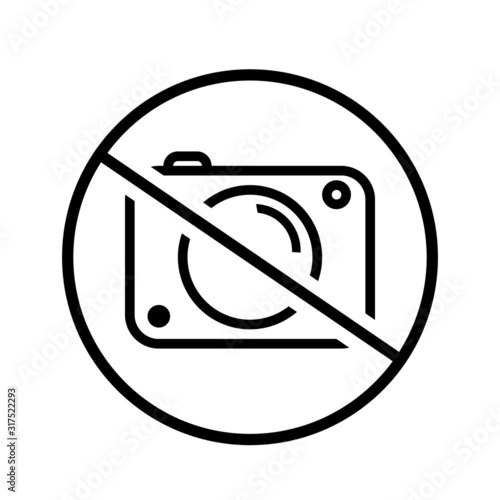 no camera icon, no photo, stop, not to take photographs, line symbol on white background - editable stroke vector illustration