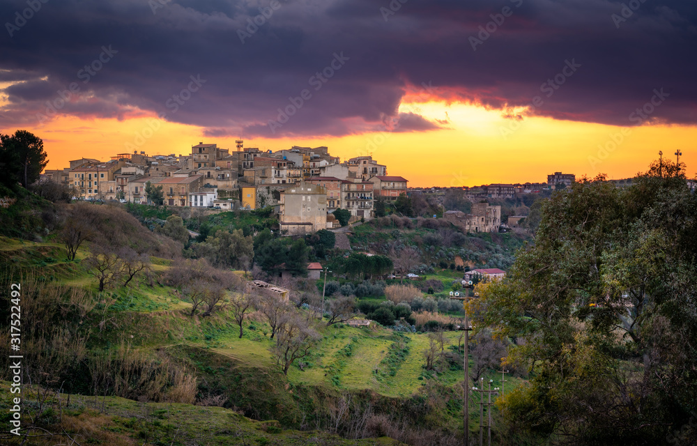 Wonderful Sunset over Mazzarino, Caltanissetta, Sicily, Italy, Europe