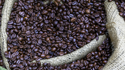 Coffee beans in a canvas bag. © Victor