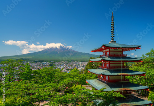 Fujiyoshida, Japan at Chureito Pagoda and Mt. Fuji.