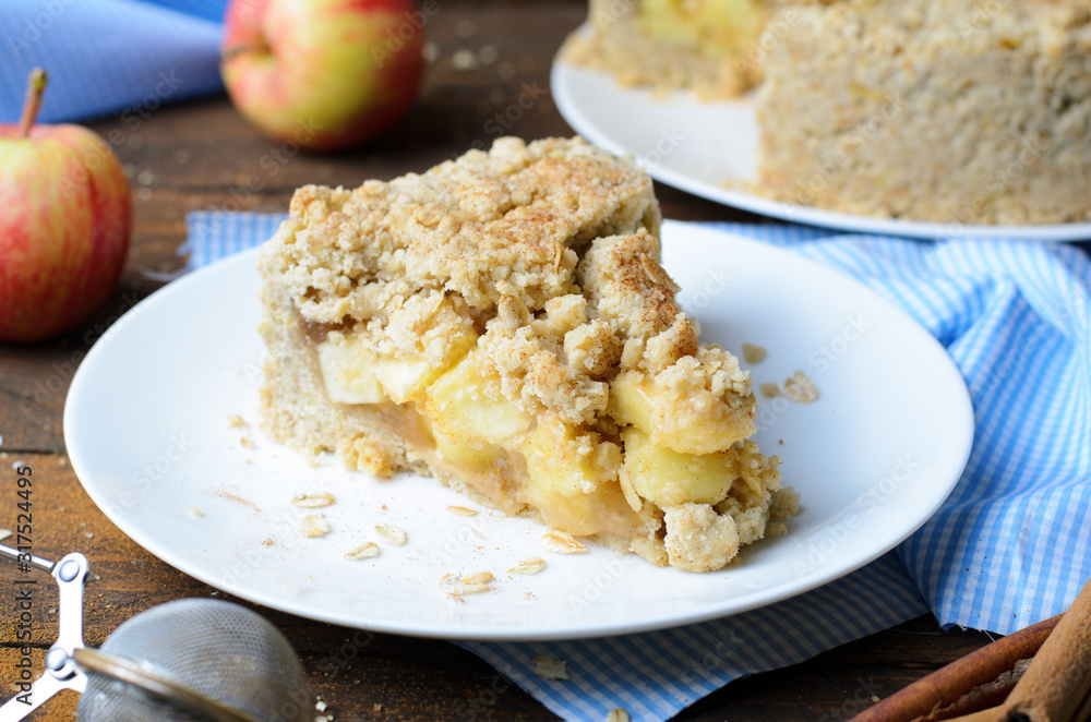 Crumble Pie with Cinnamon Apple Filling, Homemade Bakery Crumble Pie with Cinnamon Apple Filling, Homemade Bakery