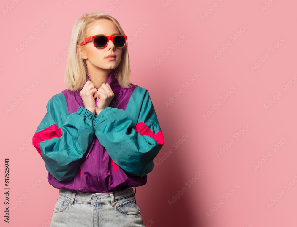 Beautiful blonde woman in sunglasses and 90s clothes Beautiful blonde woman in sunglasses and 90s clothes