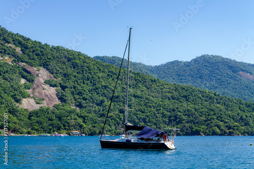 Sailboat in the ​​Angra dos Reis bay in Rio de Janeiro, Brazil
