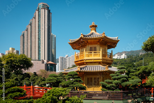 The golden Pavilion of Absolute Perfection in Nan Lian Garden  Chi Lin Nunnery in Hong Kong