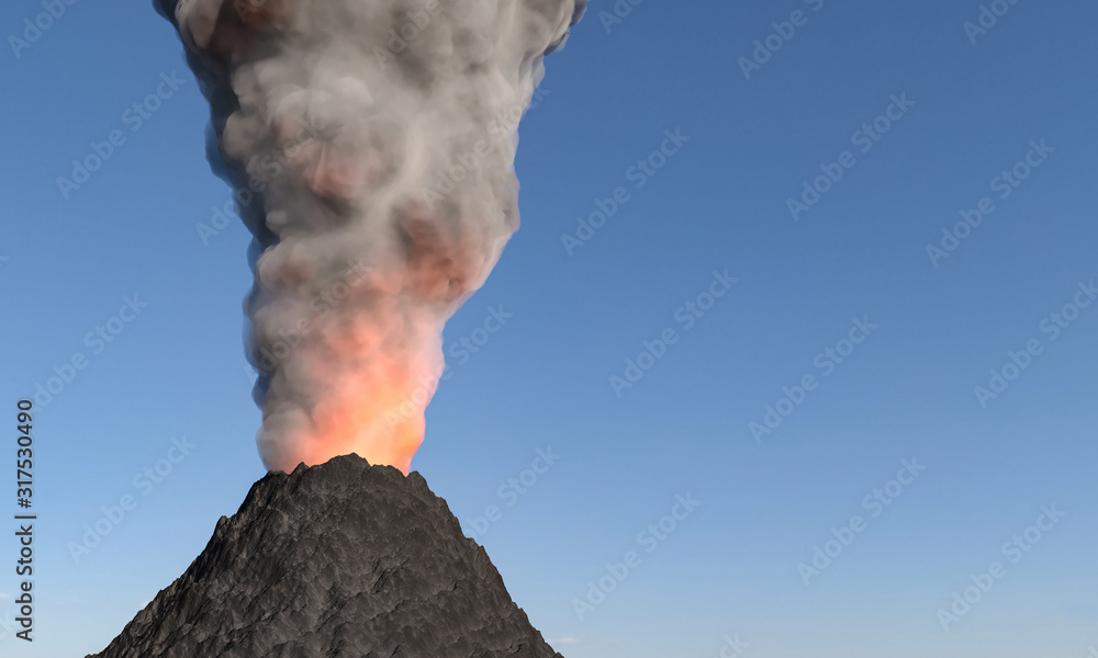 Volcano Eruption 3d render illustration. Black, gray smog smoke