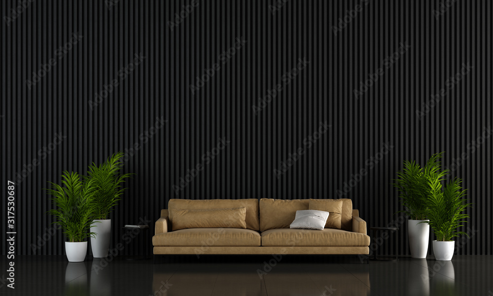 Modern interior design of black living room interior design and wall