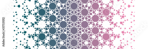 Gradient arabic border, islamic pattern. Geometric halftone texture with gradient color tile disintegration