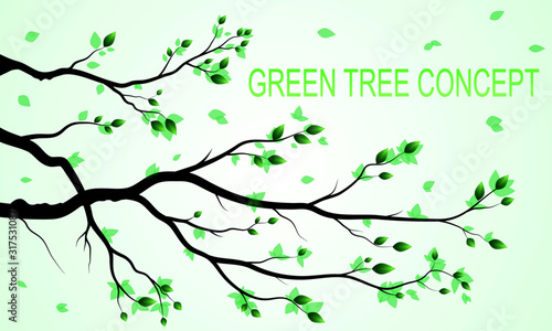 Branch Trees with green leaves look beautiful and refreshing.Nature concept vector.